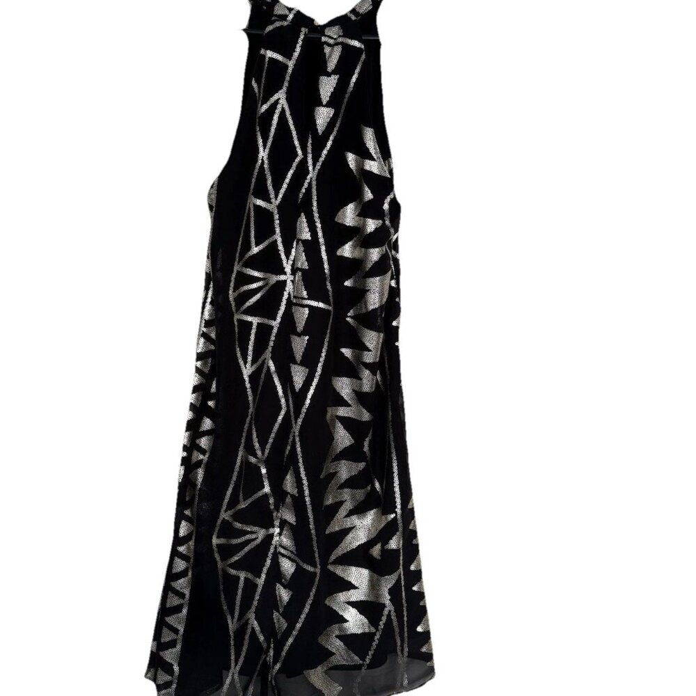 Mini Halter‎ Swing Dress Size S Black Gold Sparkle Glam Event Party Cocktail LBD - Picture 2 of 10